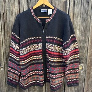 Erika & Co. Colorful Patterned Zip-Up Sweater Ramie and Cotton size XL